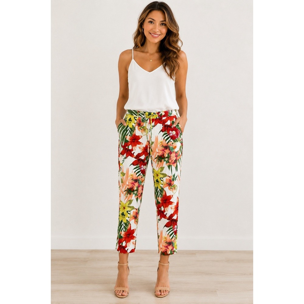 Banana Republic XS Tropical Floral 100% Viscose Ankle Pants Lightweight Stretch